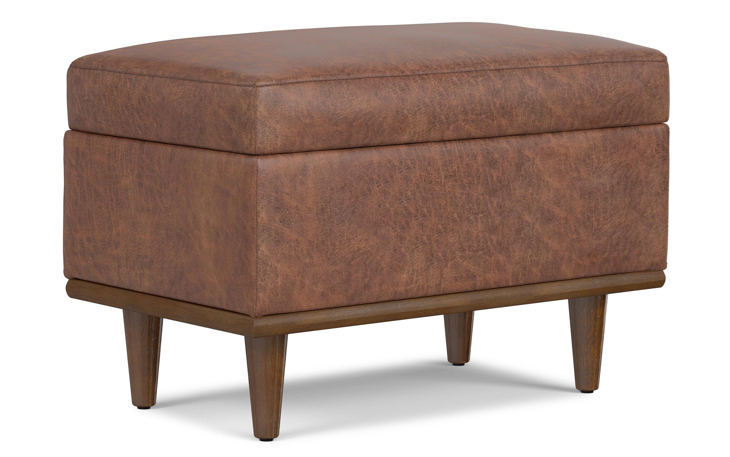 Distressed Saddle Brown Distressed Vegan Leather | Shiloh Small Storage Ottoman in Distressed Vegan Leather