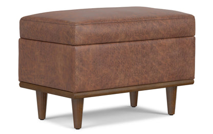 Distressed Saddle Brown Distressed Vegan Leather | Shiloh Small Storage Ottoman in Distressed Vegan Leather