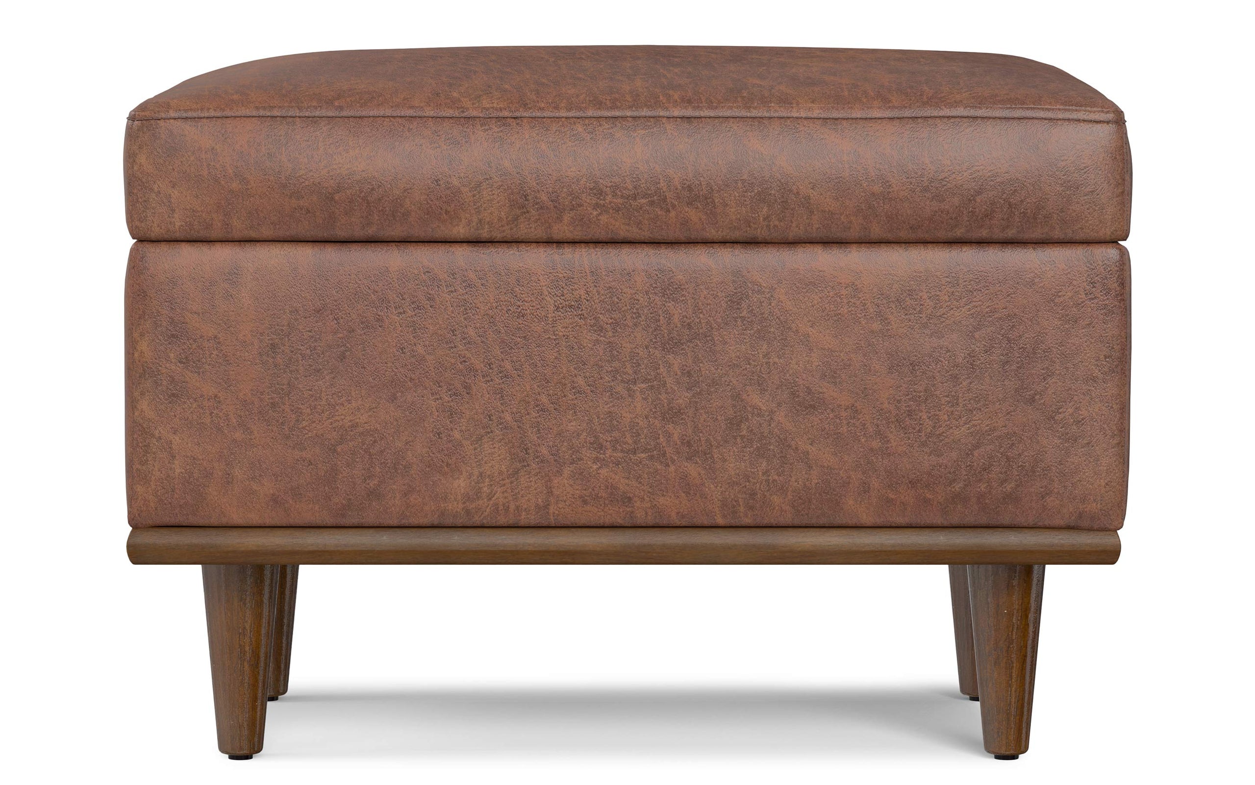 Distressed Saddle Brown Distressed Vegan Leather | Shiloh Small Storage Ottoman in Distressed Vegan Leather
