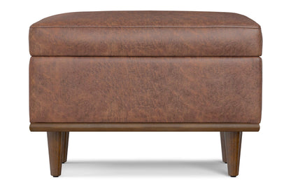 Distressed Saddle Brown Distressed Vegan Leather | Shiloh Small Storage Ottoman in Distressed Vegan Leather