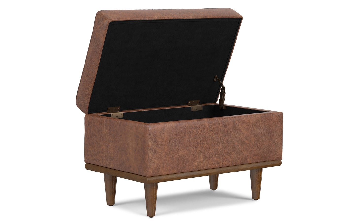Distressed Saddle Brown Distressed Vegan Leather | Shiloh Small Storage Ottoman in Distressed Vegan Leather
