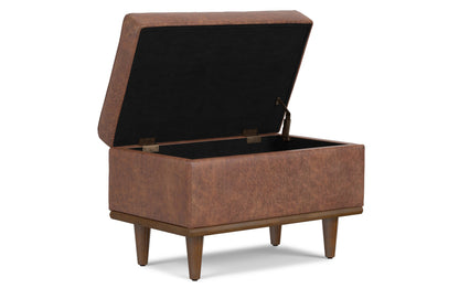 Distressed Saddle Brown Distressed Vegan Leather | Shiloh Small Storage Ottoman in Distressed Vegan Leather