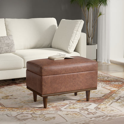 Distressed Saddle Brown Distressed Vegan Leather | Shiloh Small Storage Ottoman in Distressed Vegan Leather