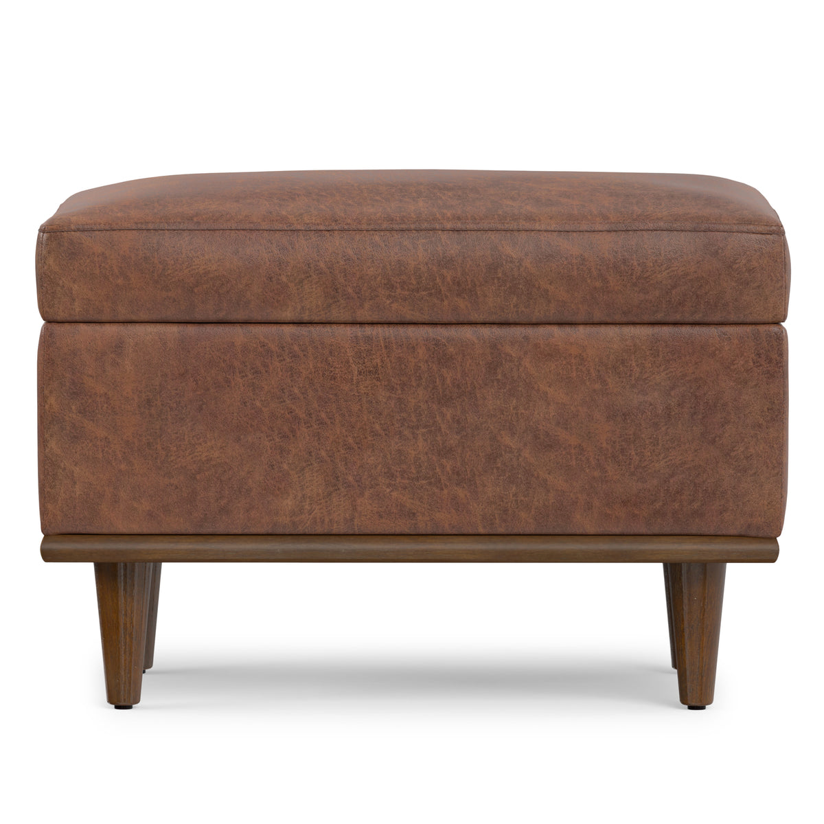 Distressed Saddle Brown Distressed Vegan Leather | Shiloh Small Storage Ottoman in Distressed Vegan Leather