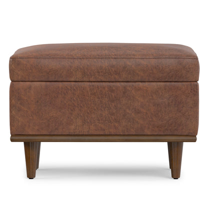 Distressed Saddle Brown Distressed Vegan Leather | Shiloh Small Storage Ottoman in Distressed Vegan Leather