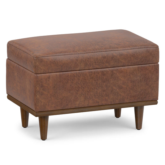 Distressed Saddle Brown Distressed Vegan Leather | Shiloh Small Storage Ottoman in Distressed Vegan Leather