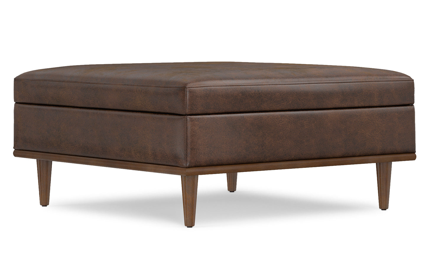 Distressed Chestnut Brown Distressed Vegan Leather | Shiloh Square Storage Ottoman