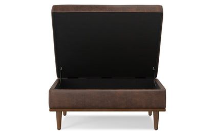 Distressed Chestnut Brown Distressed Vegan Leather | Shiloh Square Storage Ottoman