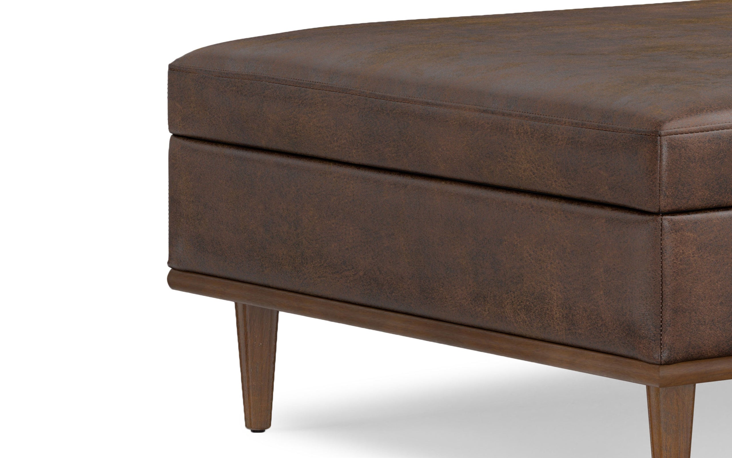 Distressed Chestnut Brown Distressed Vegan Leather | Shiloh Square Storage Ottoman