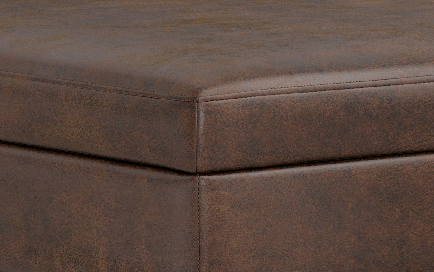 Distressed Chestnut Brown Distressed Vegan Leather | Shiloh Square Storage Ottoman