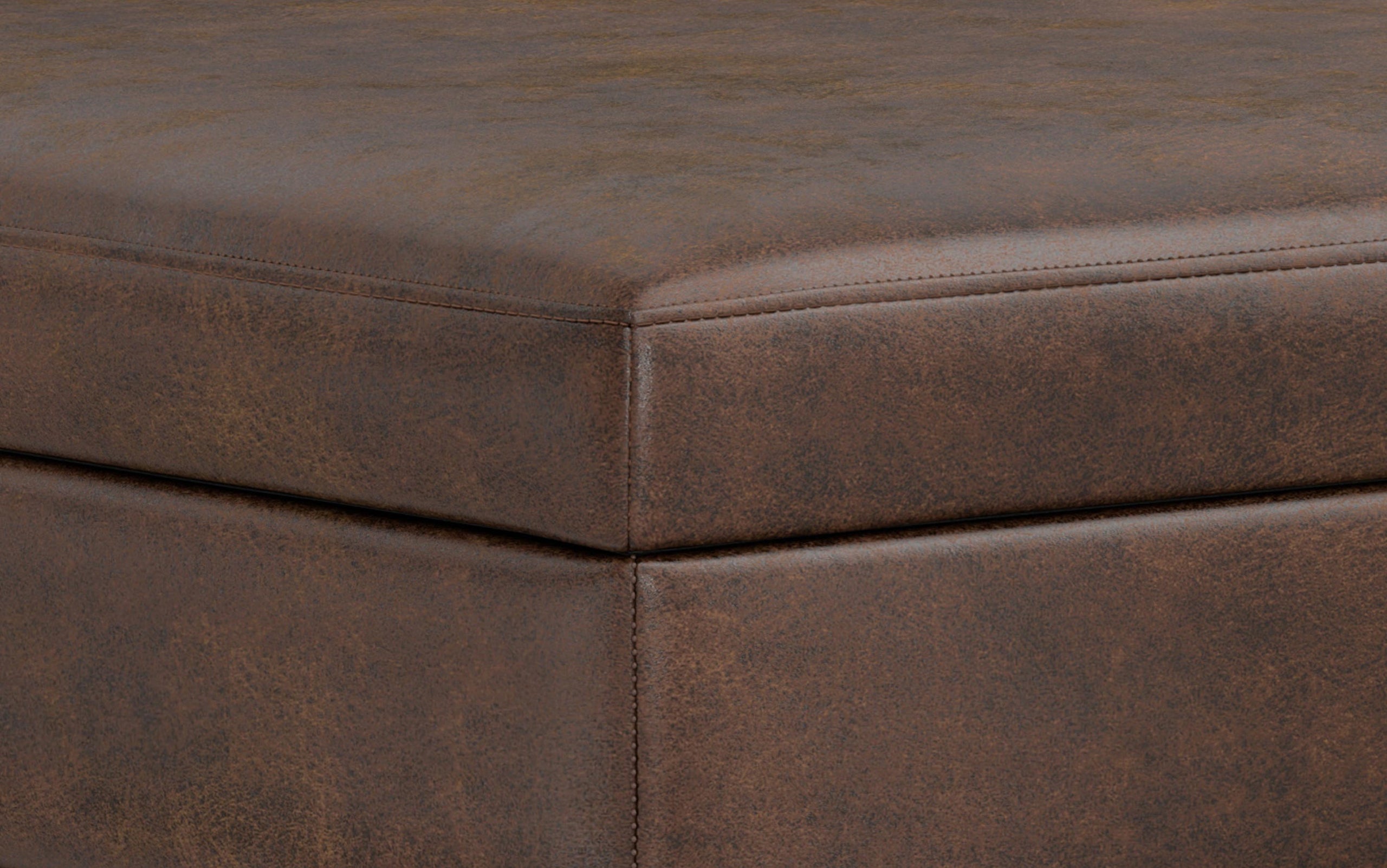 Distressed Chestnut Brown Distressed Vegan Leather | Shiloh Square Storage Ottoman