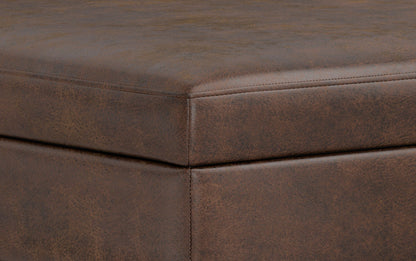 Distressed Chestnut Brown Distressed Vegan Leather | Shiloh Square Storage Ottoman