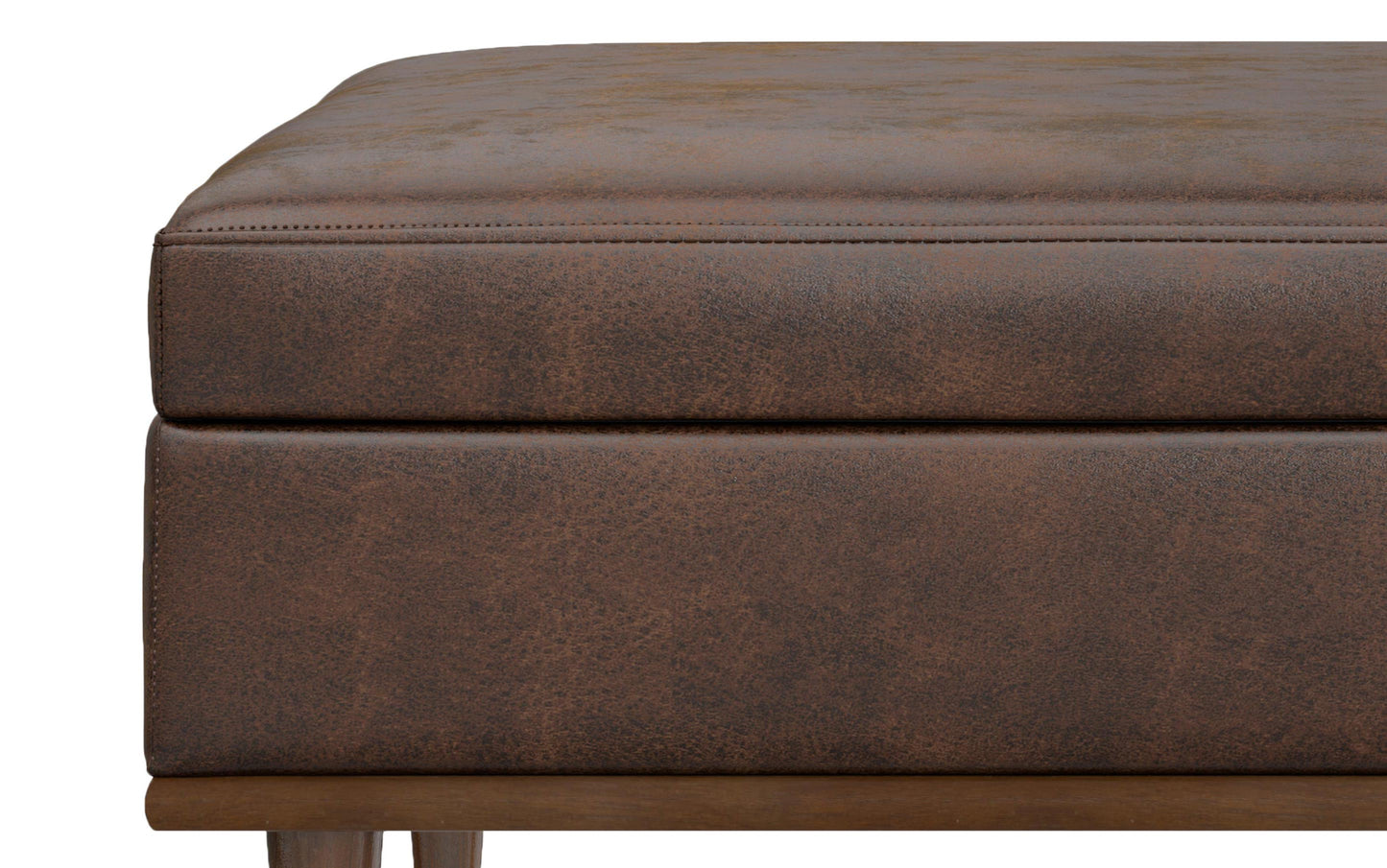 Distressed Chestnut Brown Distressed Vegan Leather | Shiloh Square Storage Ottoman