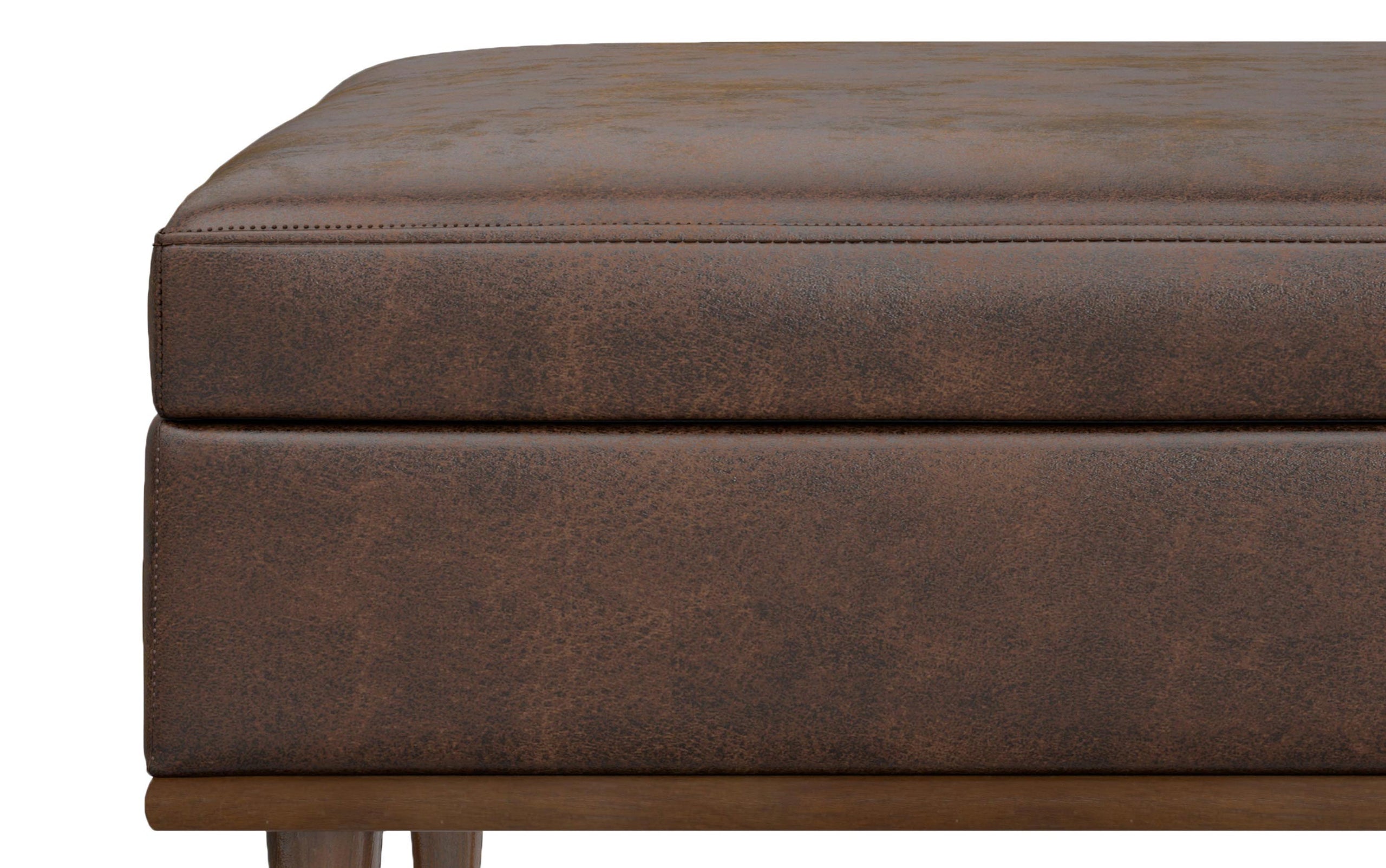 Distressed Chestnut Brown Distressed Vegan Leather | Shiloh Square Storage Ottoman