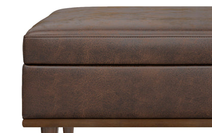 Distressed Chestnut Brown Distressed Vegan Leather | Shiloh Square Storage Ottoman