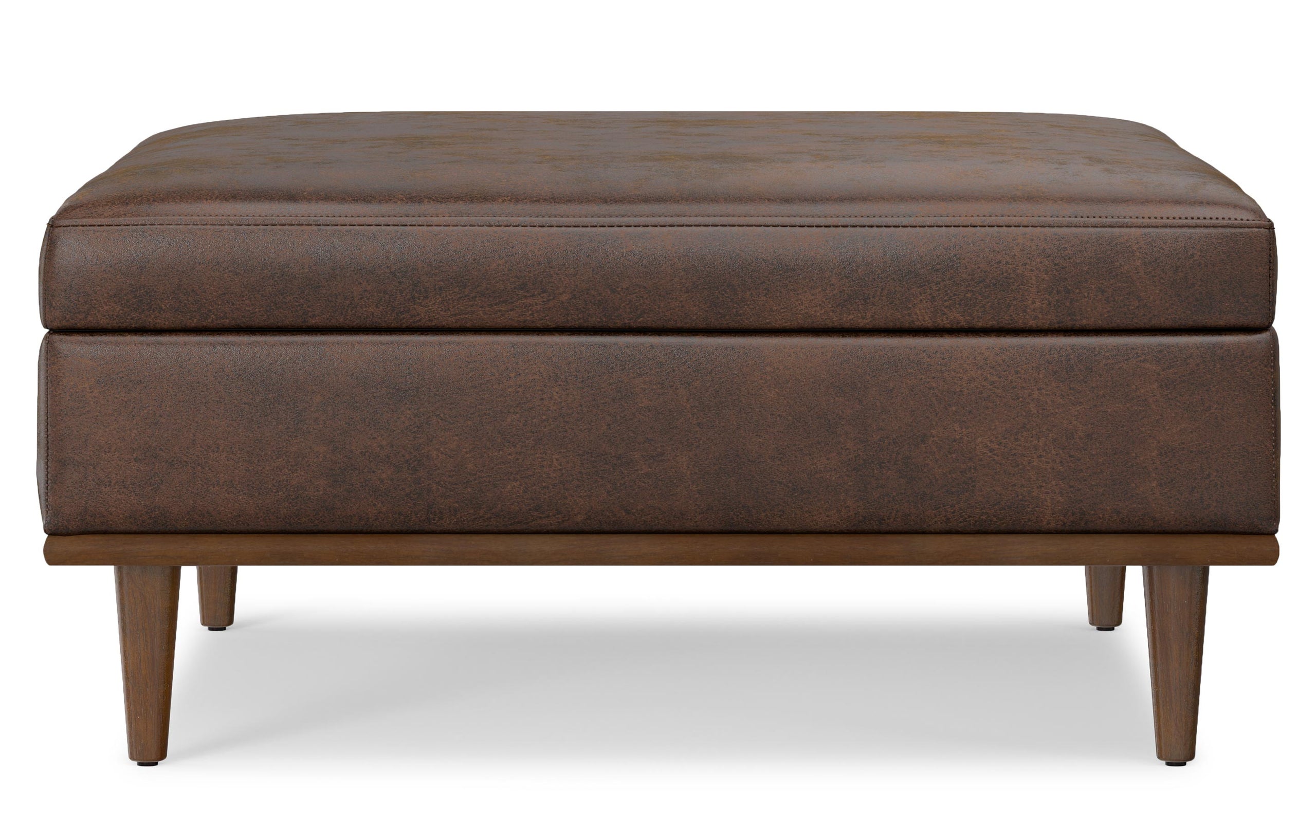 Distressed Chestnut Brown Distressed Vegan Leather | Shiloh Square Storage Ottoman