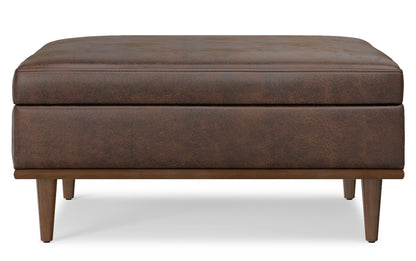 Distressed Chestnut Brown Distressed Vegan Leather | Shiloh Square Storage Ottoman