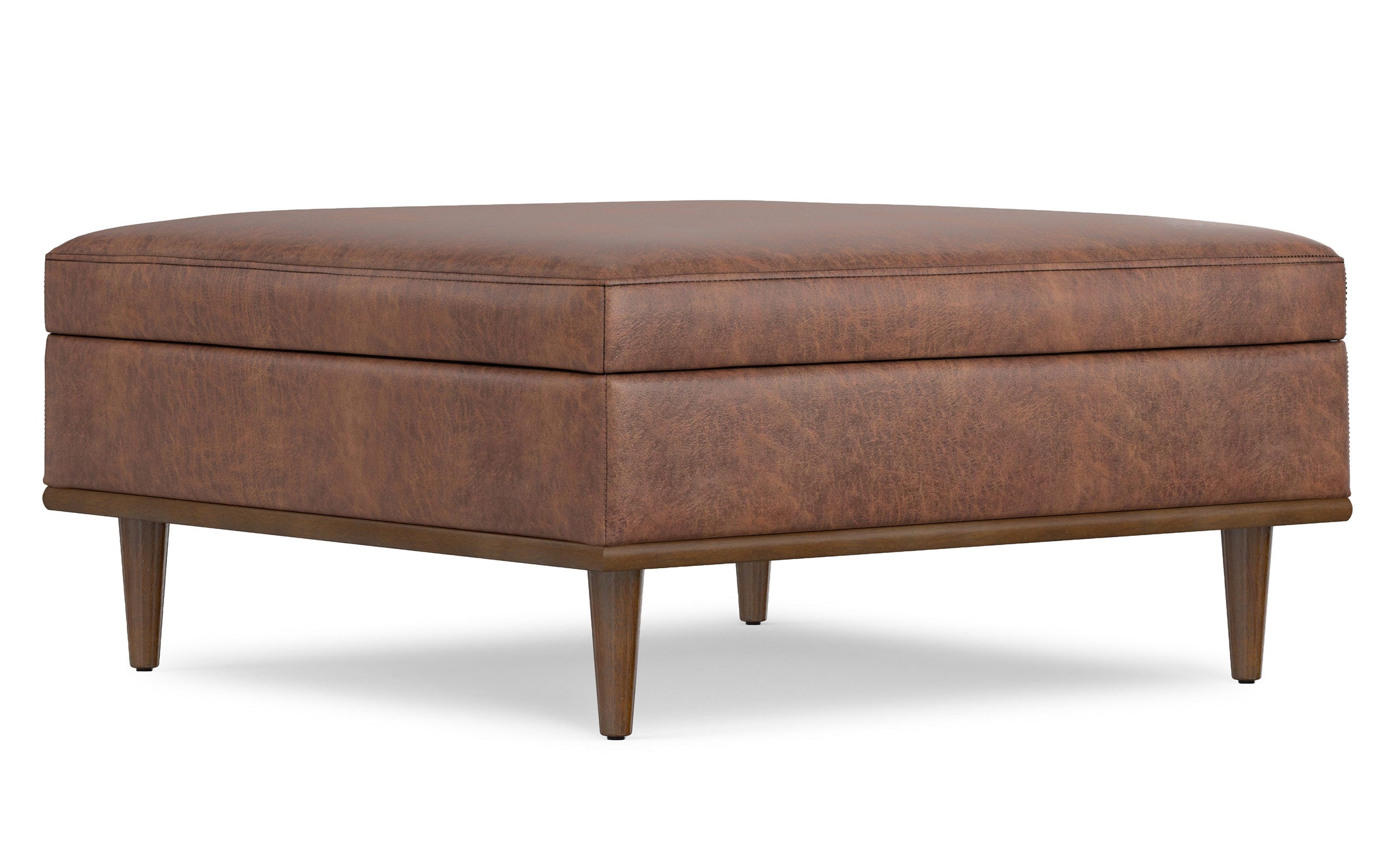 Distressed Saddle Brown Distressed Vegan Leather | Shiloh Square Storage Ottoman
