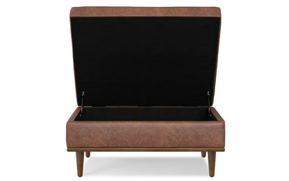 Distressed Saddle Brown Distressed Vegan Leather | Shiloh Square Storage Ottoman