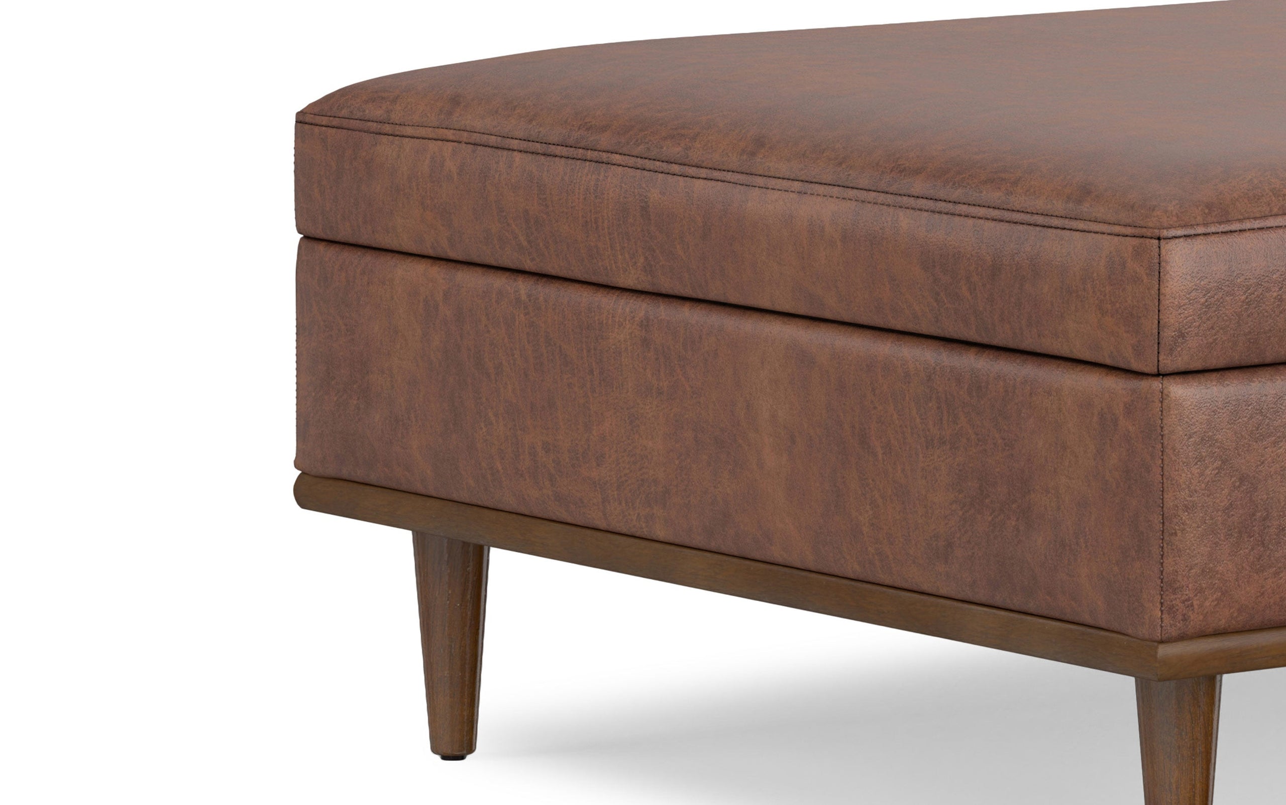 Distressed Saddle Brown Distressed Vegan Leather | Shiloh Square Storage Ottoman
