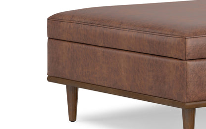 Distressed Saddle Brown Distressed Vegan Leather | Shiloh Square Storage Ottoman