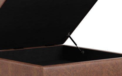 Distressed Saddle Brown Distressed Vegan Leather | Shiloh Square Storage Ottoman