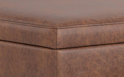 Distressed Saddle Brown Distressed Vegan Leather | Shiloh Square Storage Ottoman
