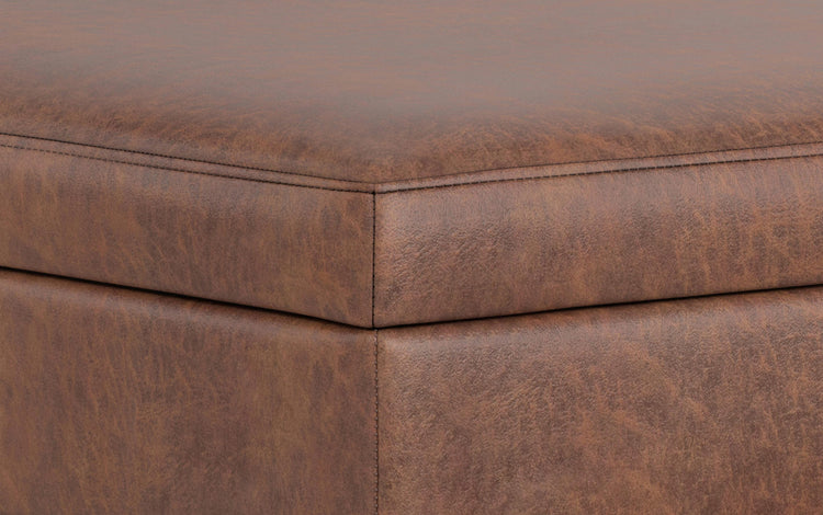 Distressed Saddle Brown Distressed Vegan Leather | Shiloh Square Storage Ottoman
