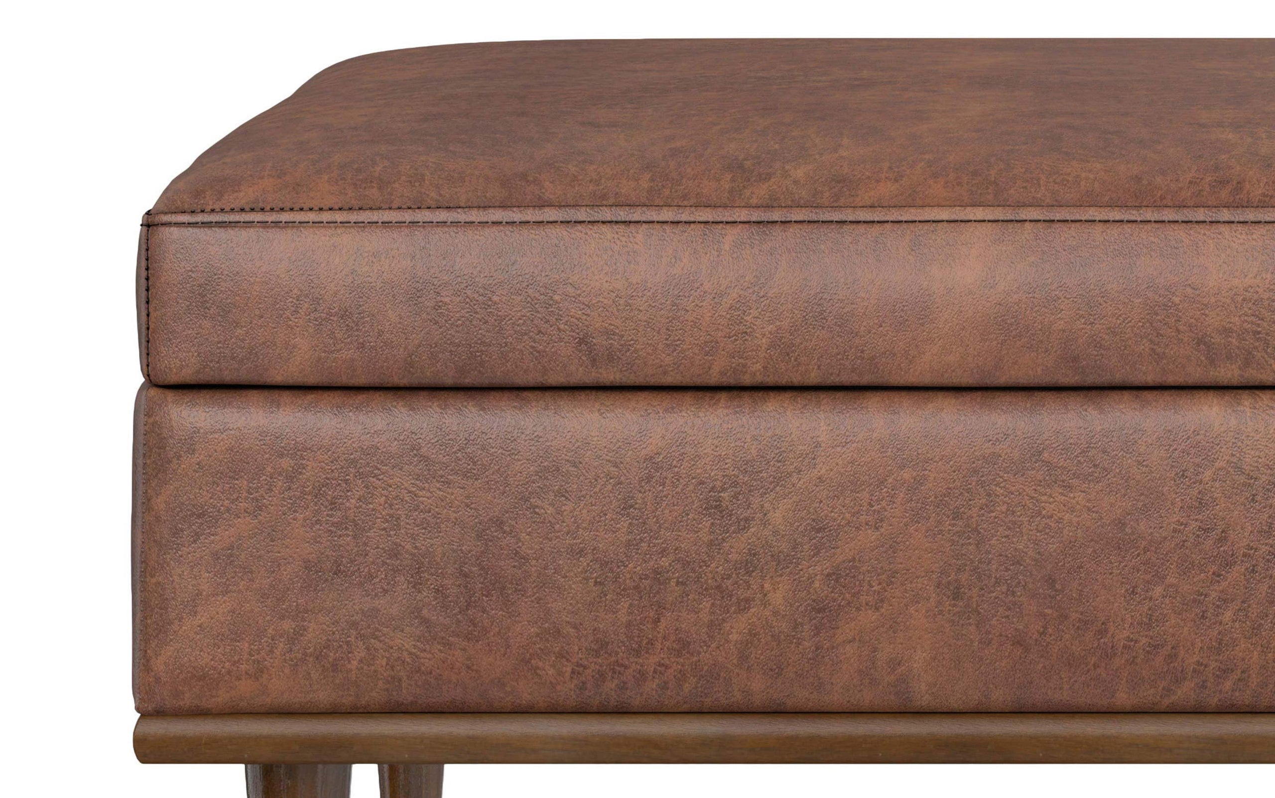 Distressed Saddle Brown Distressed Vegan Leather | Shiloh Square Storage Ottoman