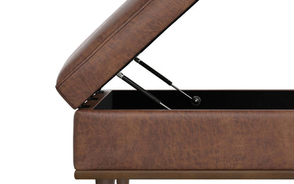 Distressed Saddle Brown Distressed Vegan Leather | Shiloh Square Storage Ottoman