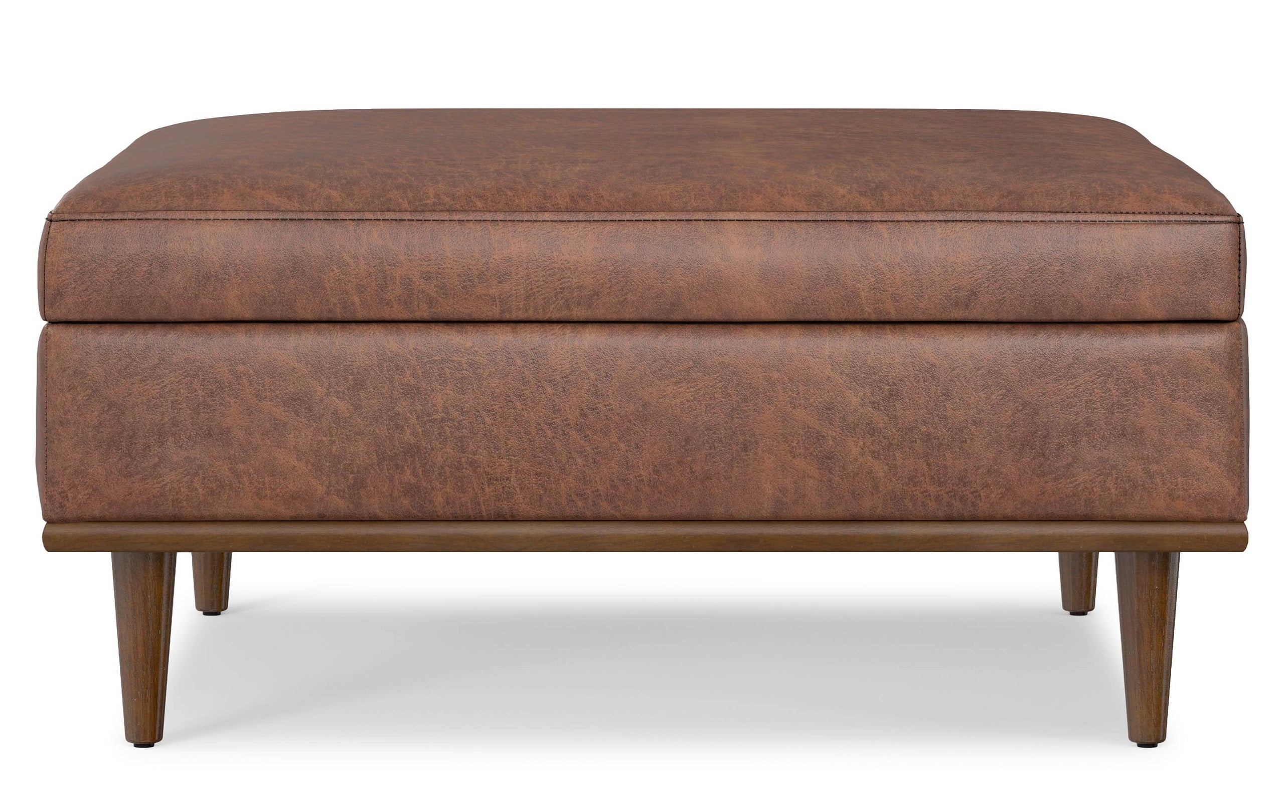 Distressed Saddle Brown Distressed Vegan Leather | Shiloh Square Storage Ottoman