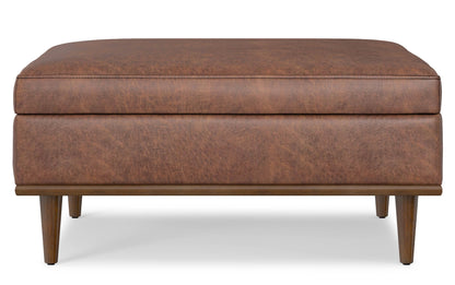 Distressed Saddle Brown Distressed Vegan Leather | Shiloh Square Storage Ottoman