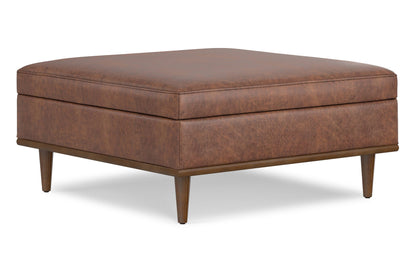 Distressed Saddle Brown Distressed Vegan Leather | Shiloh Square Storage Ottoman