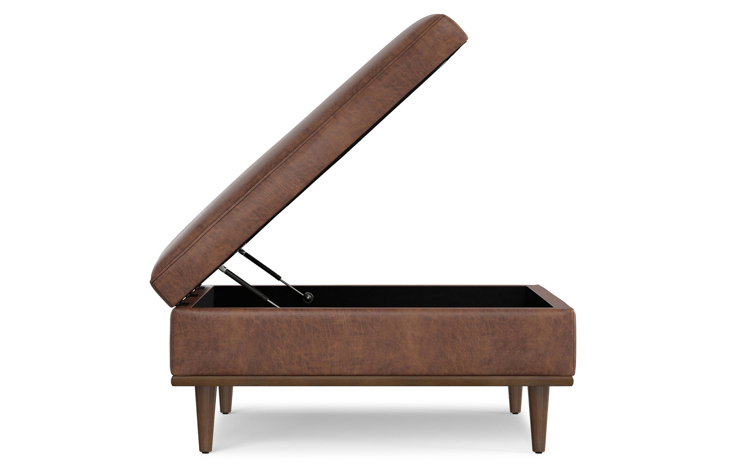 Distressed Saddle Brown Distressed Vegan Leather | Shiloh Square Storage Ottoman