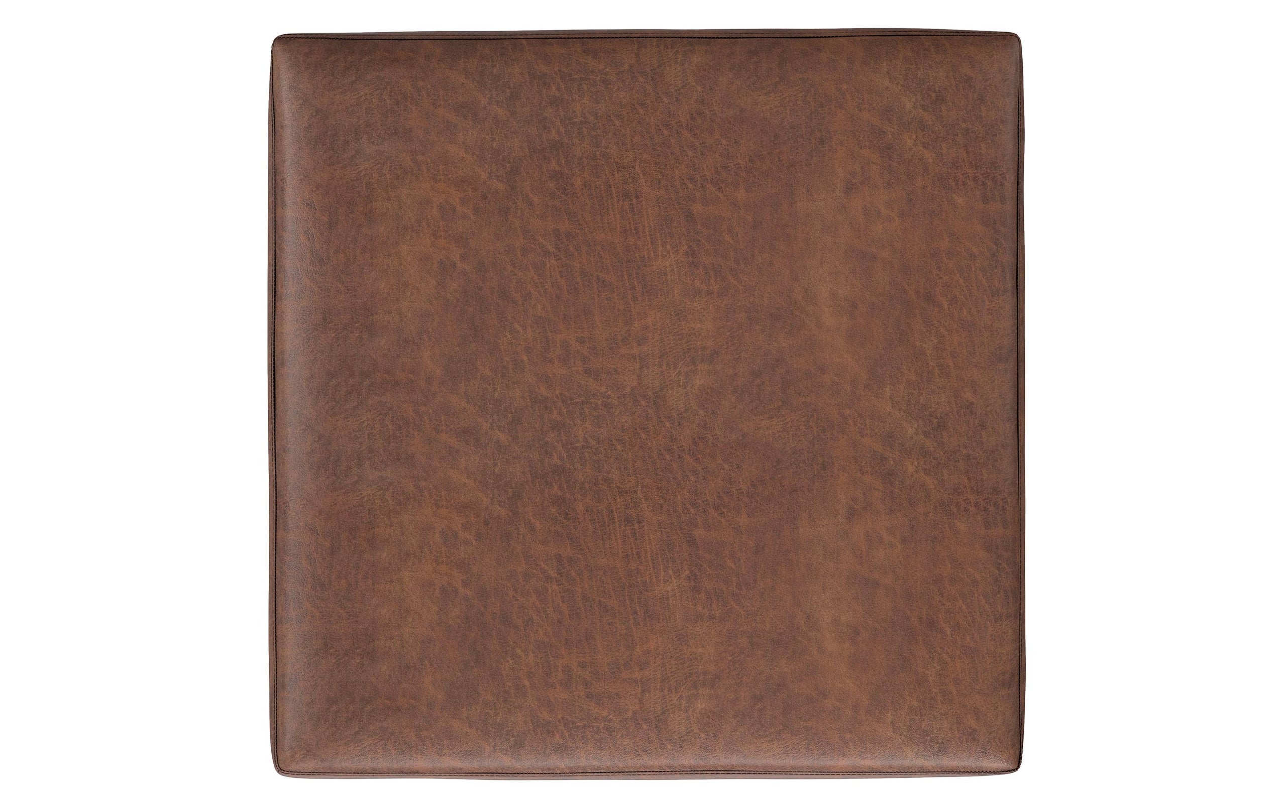 Distressed Saddle Brown Distressed Vegan Leather | Shiloh Square Storage Ottoman