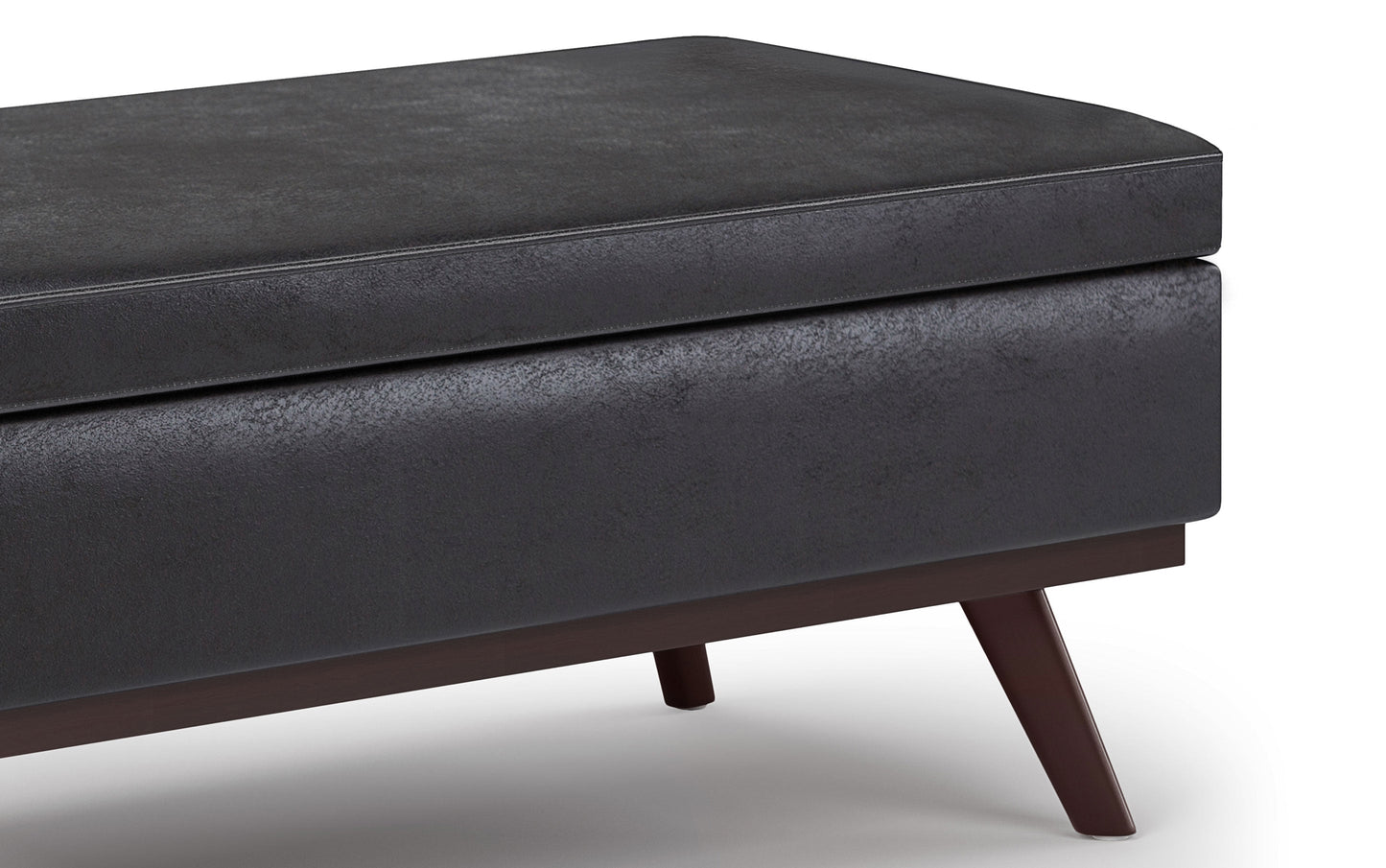 Distressed Black Distressed Vegan Leather | Owen Lift Top Large Coffee Table Storage Ottoman