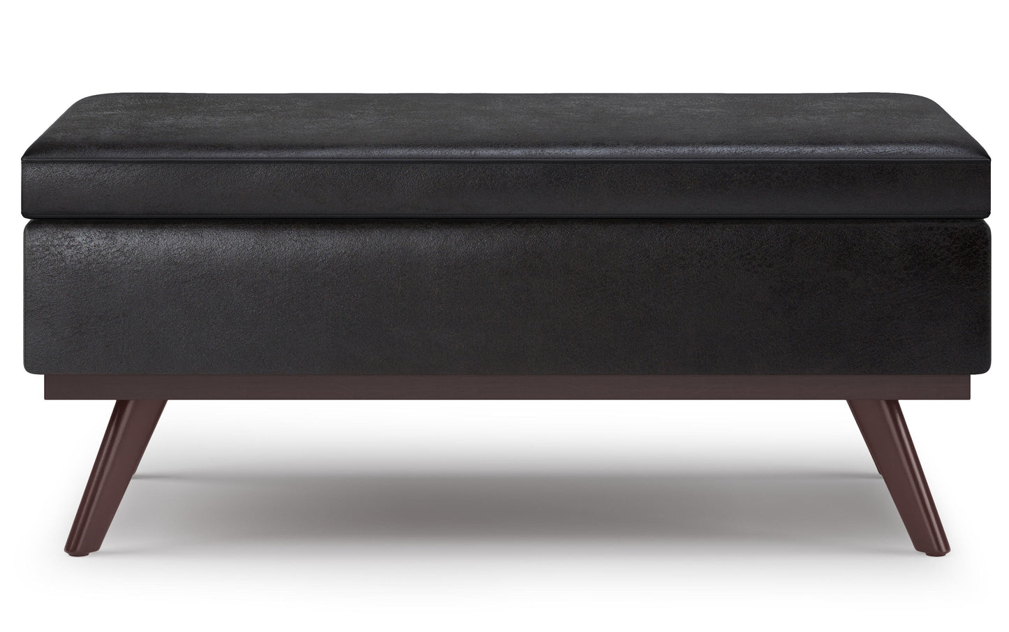 Distressed Black Distressed Vegan Leather | Owen Lift Top Large Coffee Table Storage Ottoman