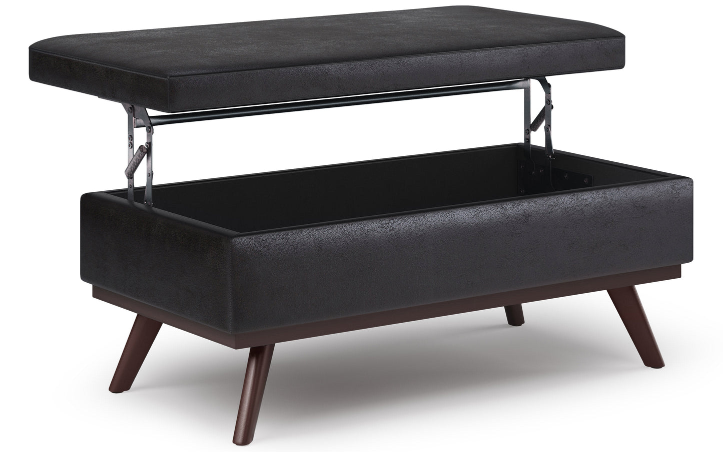 Distressed Black Distressed Vegan Leather | Owen Lift Top Large Coffee Table Storage Ottoman