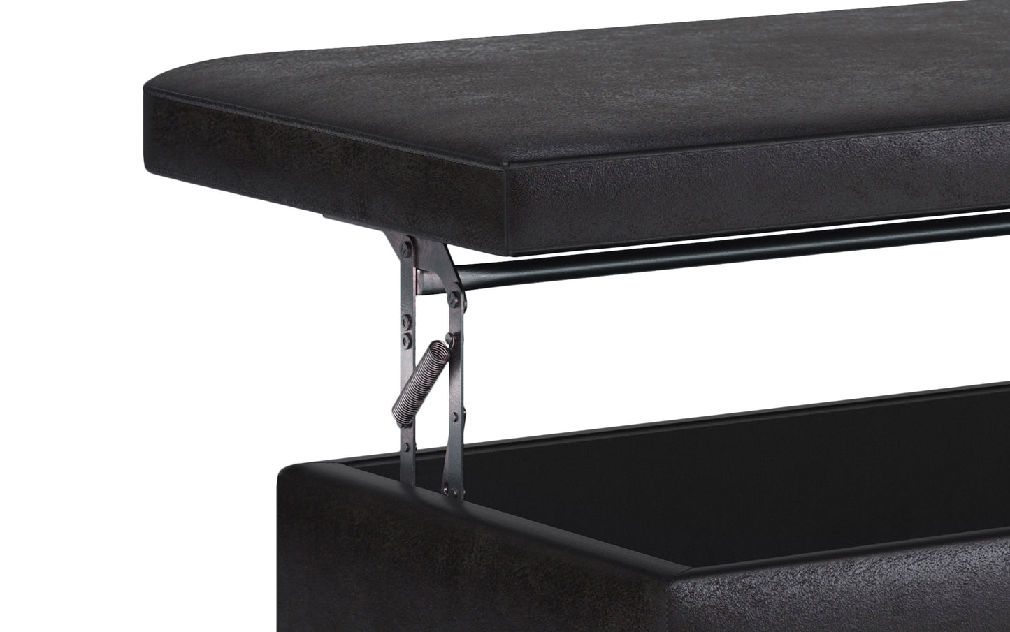 Distressed Black Distressed Vegan Leather | Owen Lift Top Large Coffee Table Storage Ottoman