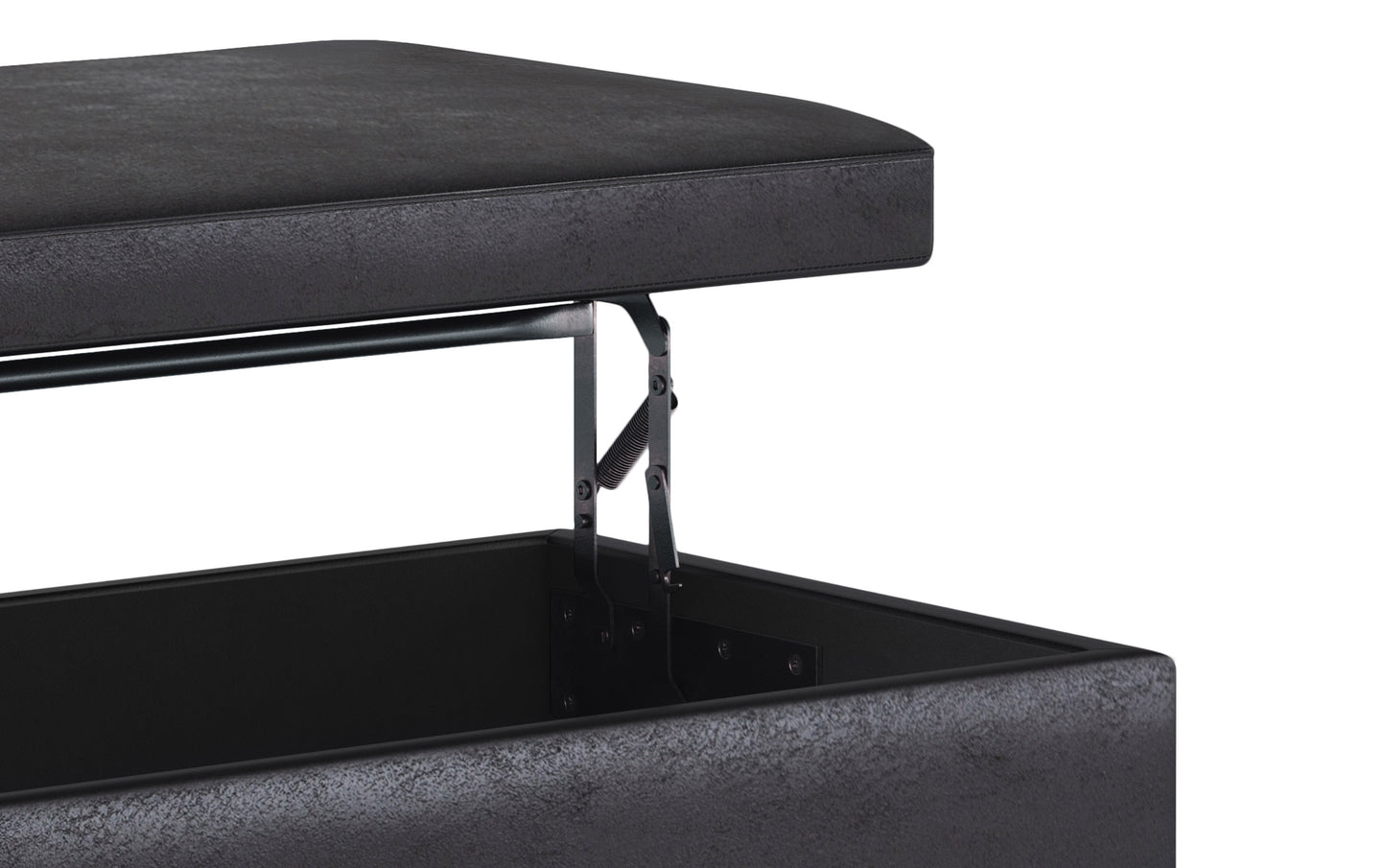Distressed Black Distressed Vegan Leather | Owen Lift Top Large Coffee Table Storage Ottoman