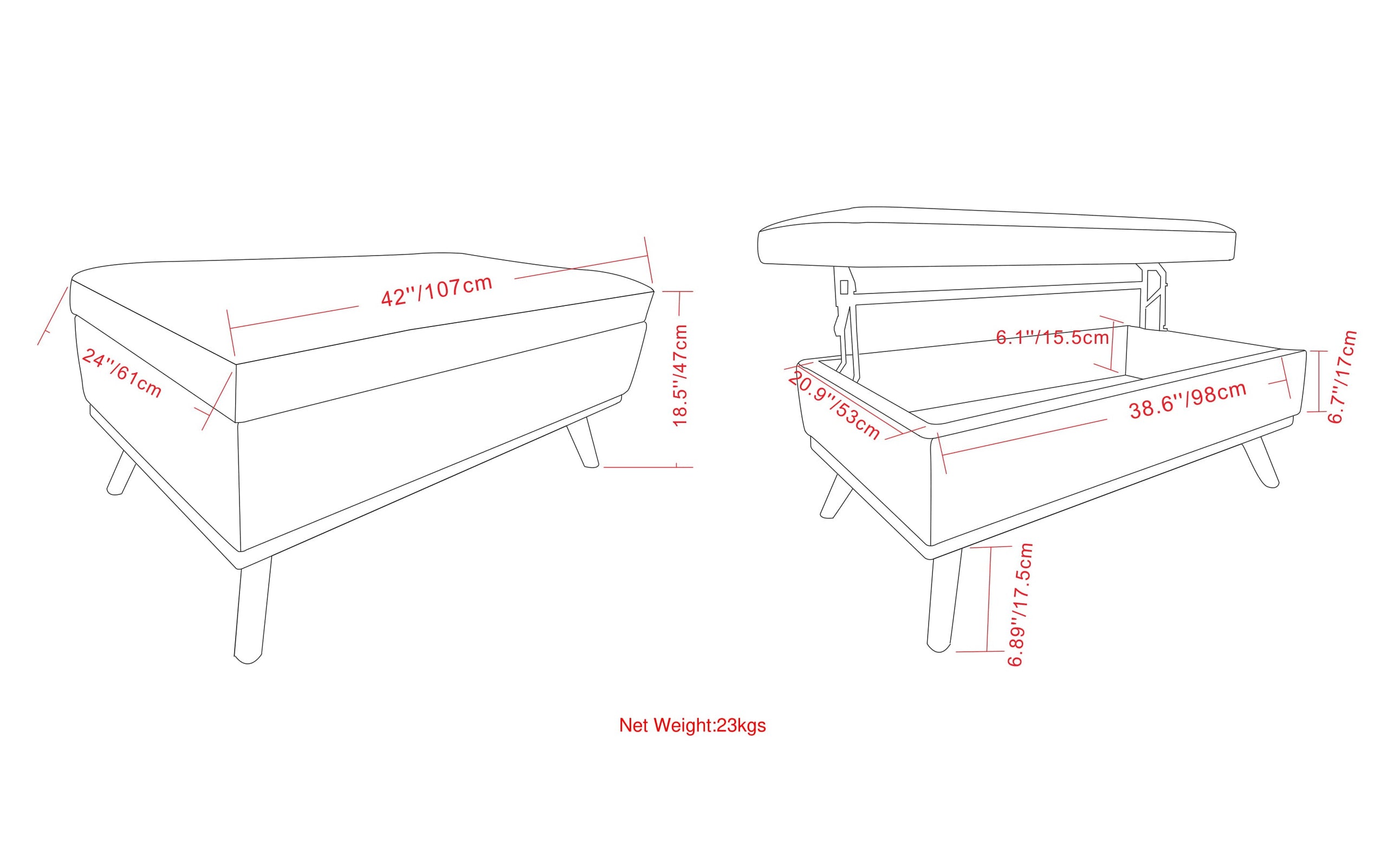 Distressed Black Distressed Vegan Leather | Owen Lift Top Large Coffee Table Storage Ottoman