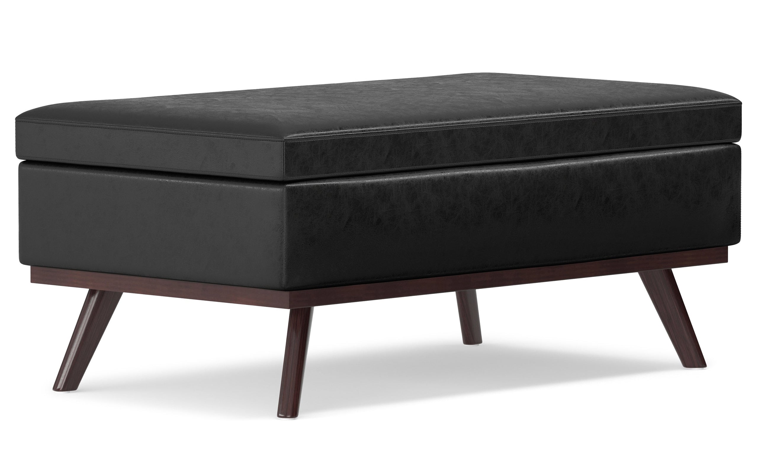 Distressed Black Distressed Vegan Leather | Owen Lift Top Large Coffee Table Storage Ottoman