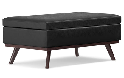 Distressed Black Distressed Vegan Leather | Owen Lift Top Large Coffee Table Storage Ottoman