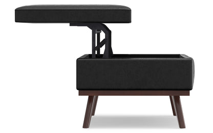 Distressed Black Distressed Vegan Leather | Owen Lift Top Large Coffee Table Storage Ottoman