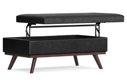 Distressed Black Distressed Vegan Leather | Owen Lift Top Large Coffee Table Storage Ottoman