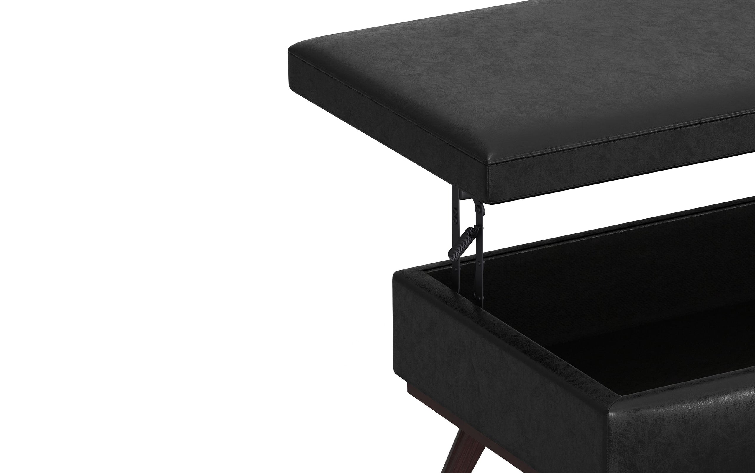 Distressed Black Distressed Vegan Leather | Owen Lift Top Large Coffee Table Storage Ottoman