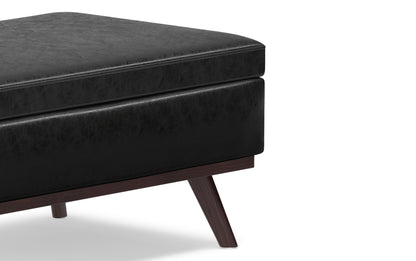 Distressed Black Distressed Vegan Leather | Owen Lift Top Large Coffee Table Storage Ottoman