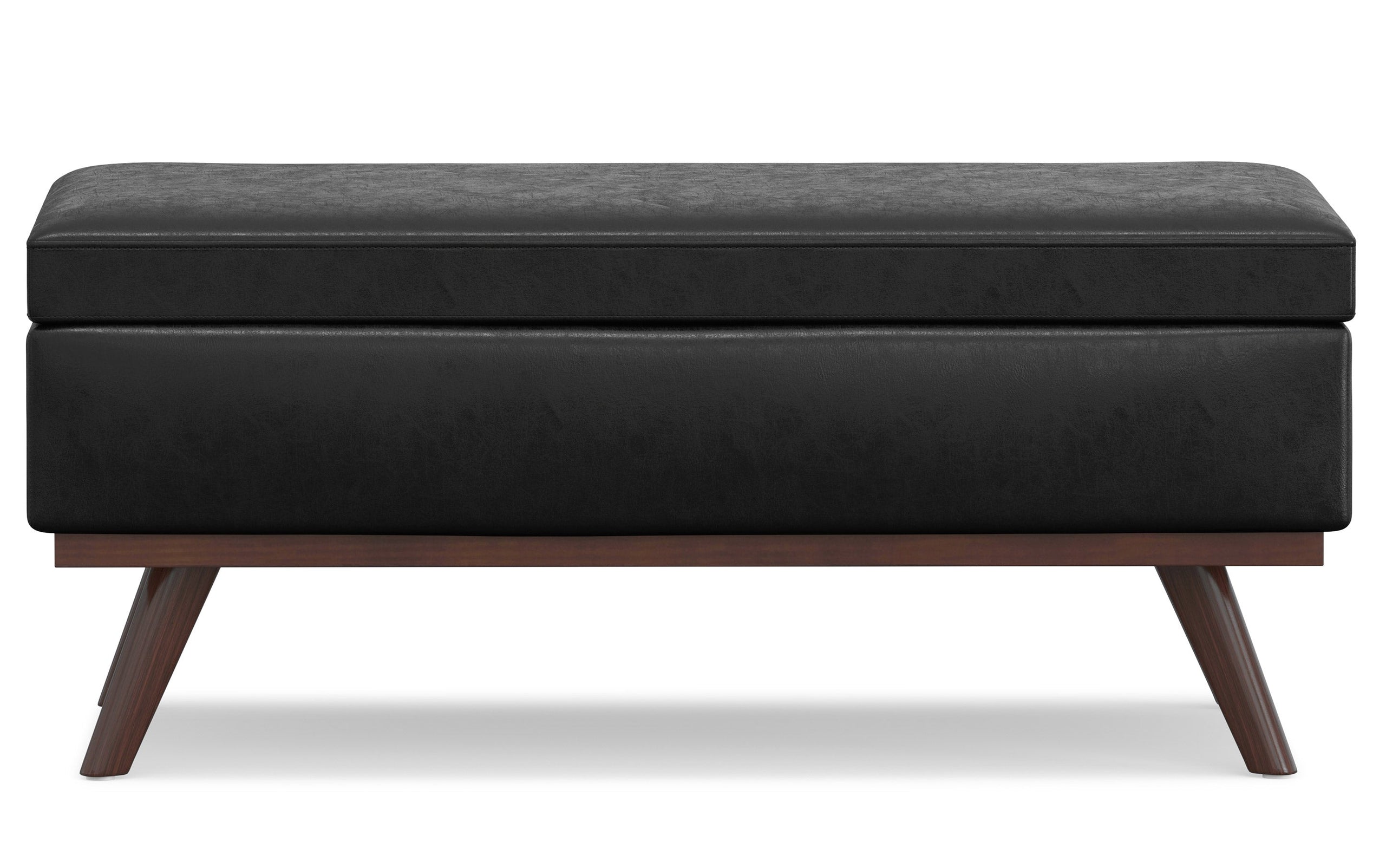 Distressed Black Distressed Vegan Leather | Owen Lift Top Large Coffee Table Storage Ottoman