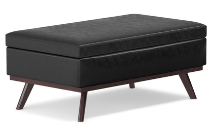 Distressed Black Distressed Vegan Leather | Owen Lift Top Large Coffee Table Storage Ottoman
