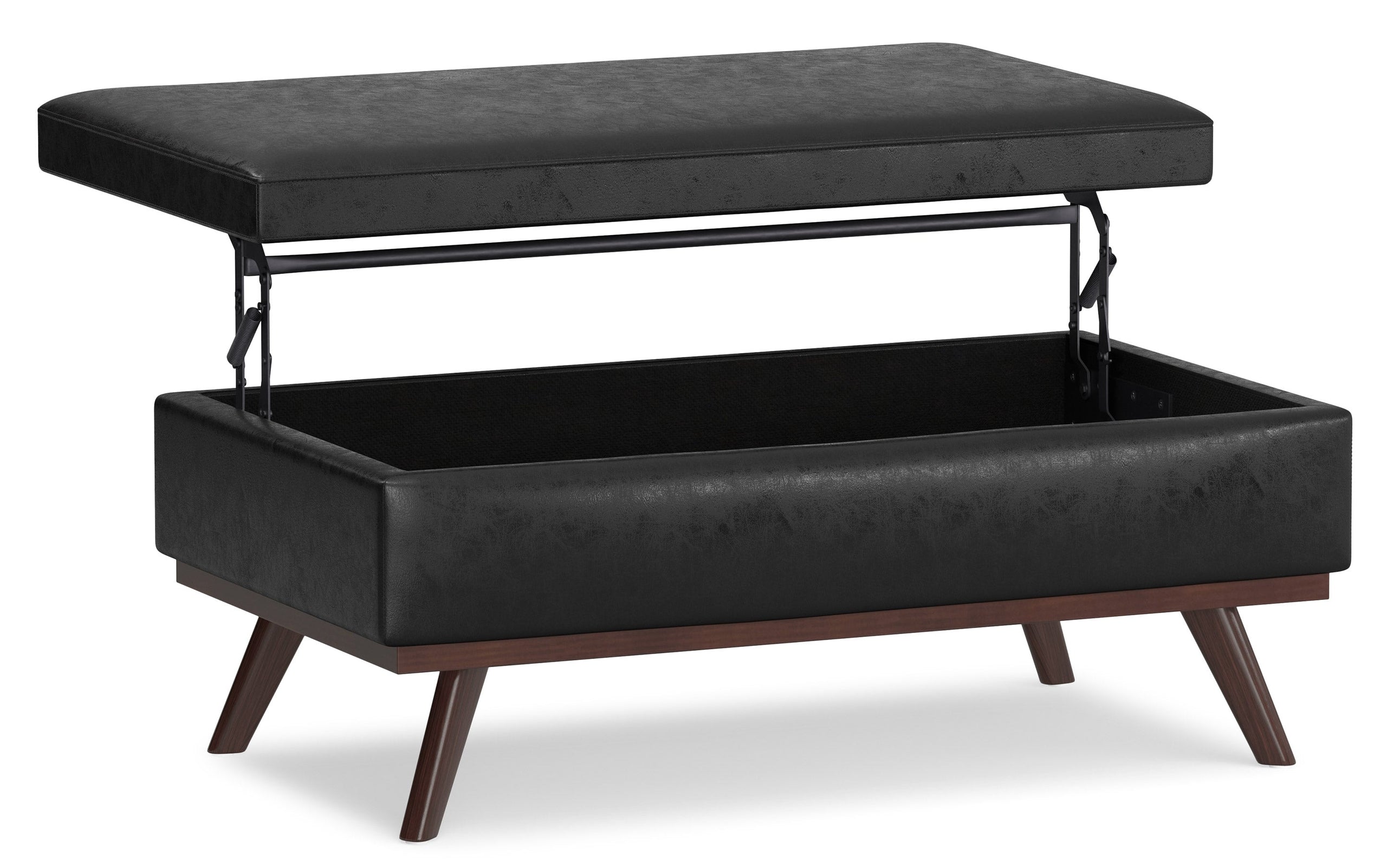 Distressed Black Distressed Vegan Leather | Owen Lift Top Large Coffee Table Storage Ottoman